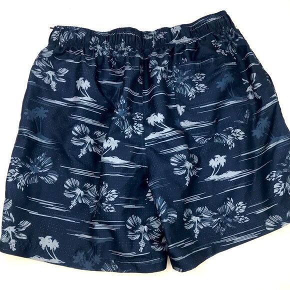 Ocean Pacific Dark Blue Light Blue Tropical Print Swim Trunks - Picture 6 of 10